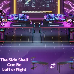 Bestier Gaming Computer Desk With RGB LED Lights And 4-Tier Storage Shelves, 61