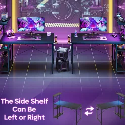 Bestier Gaming Computer Desk With RGB LED Lights And 4-Tier Storage Shelves, 44