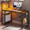 Bestier Gaming Computer Desk With RGB LED Lights And 4-Tier Storage Shelves, 45"W, Rustic Brown