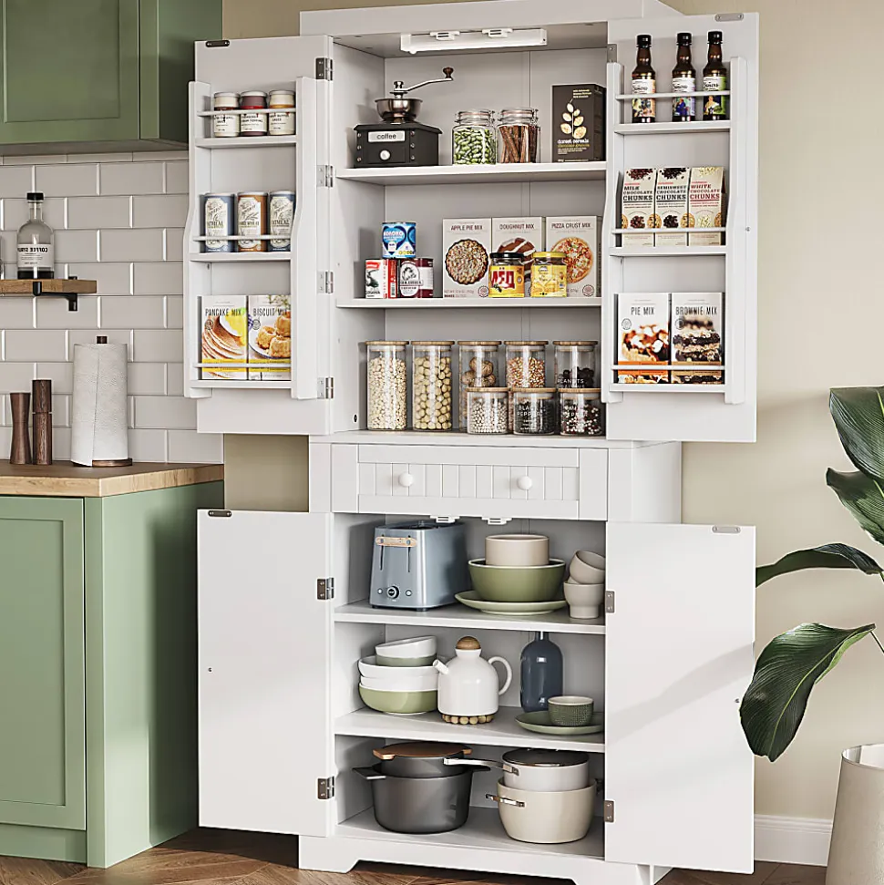 Bestier 72"H 6-Shelf Storage Cabinet With Doors, White, K600676CJCWH