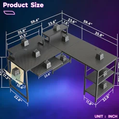 Bestier L-Shaped Corner Computer Desk With Storage Shelf, Monitor Stands, Side Pocket And Tray, 60