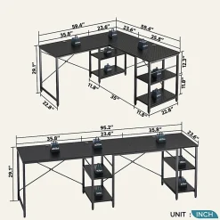 Bestier L-Shaped Corner Computer Desk With Storage Shelf, And Cord Management, 60"W, Black Carbon Fiber