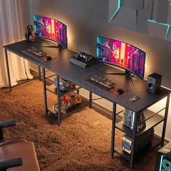 Bestier L-Shaped Corner Computer Desk With Storage Shelf, And Cord Management, 60