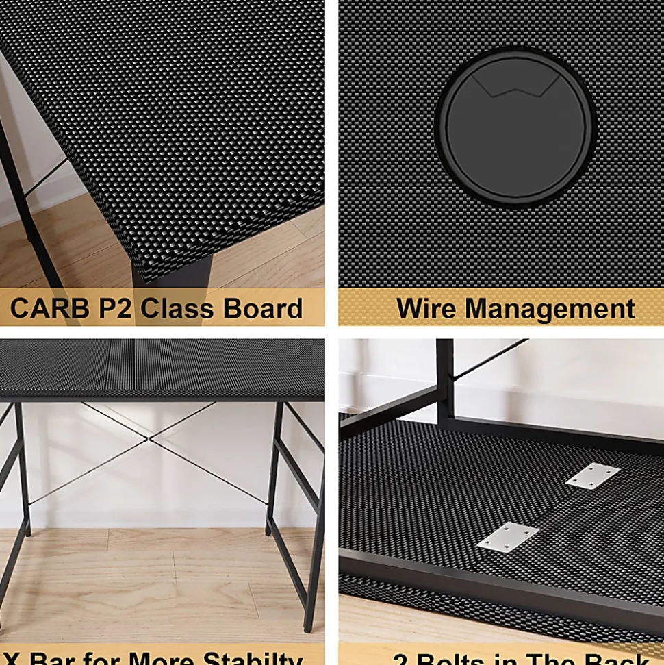 Bestier L-Shaped Corner Computer Desk With Storage Shelf, And Cord Management, 60"W, Black Carbon Fiber