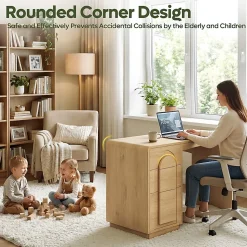 Bestier 47" Modern Arched Wood Home Office Executive Desk with 3 Drawers for Storage, Natural Oak