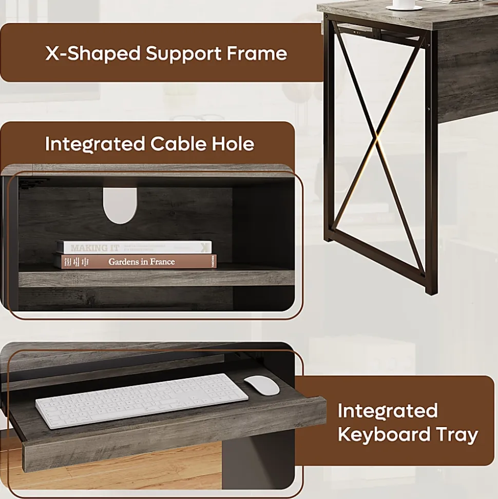 Bestier 48" Reversible Office Writing Computer Desk With File Drawer And Pull-Out Shelf, Gray