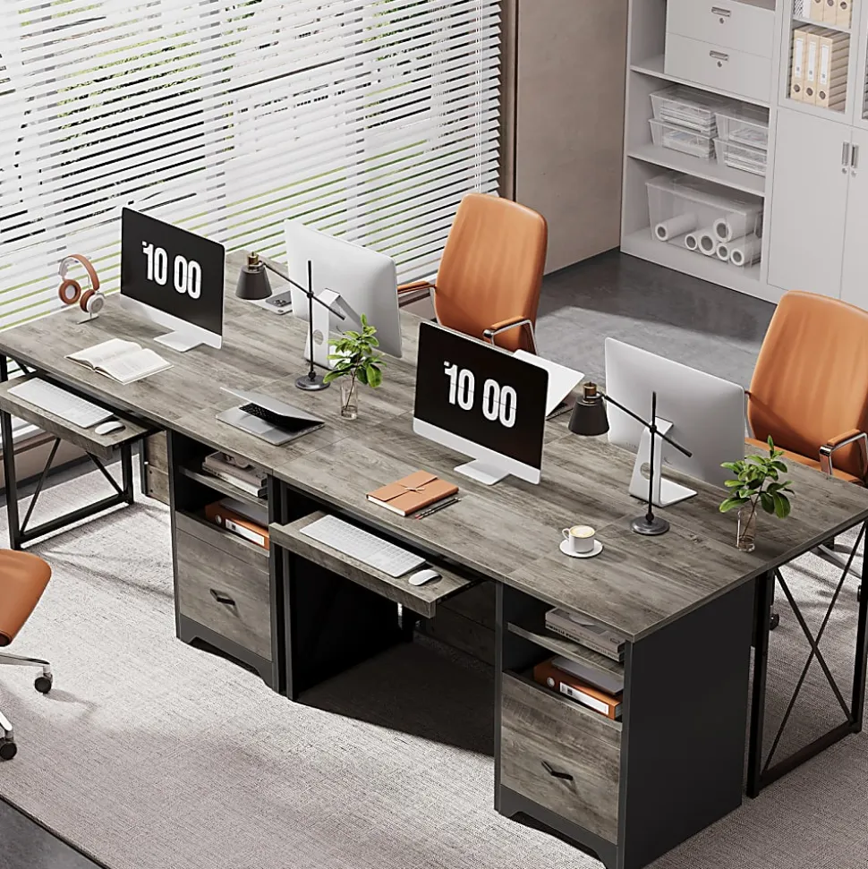 Bestier 48" Reversible Office Writing Computer Desk With File Drawer And Pull-Out Shelf, Gray