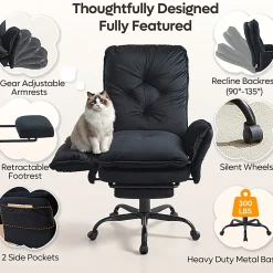 Bestier Velvet High-Back Cross-Legged Office Chair With Flip-Up Arms And Footrest, Black, Total Quantity 1