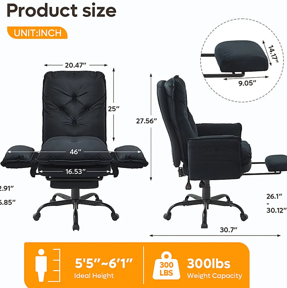 Bestier Velvet High-Back Cross-Legged Office Chair With Flip-Up Arms And Footrest, Black, Total Quantity 1