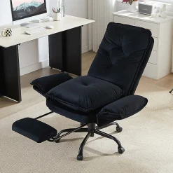 Bestier Velvet High-Back Cross-Legged Office Chair With Flip-Up Arms And Footrest, Black, Total Quantity 1