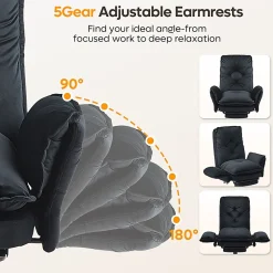 Bestier Velvet High-Back Cross-Legged Office Chair With Flip-Up Arms And Footrest, Black, Total Quantity 1