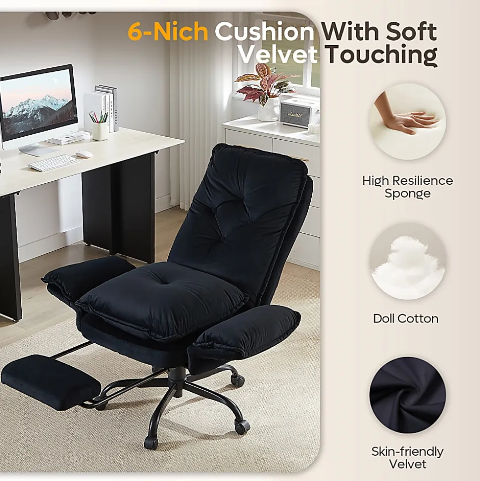 Bestier Velvet High-Back Cross-Legged Office Chair With Flip-Up Arms And Footrest, Black, Total Quantity 1