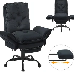 Bestier Velvet High-Back Cross-Legged Office Chair With Flip-Up Arms And Footrest, Black, Total Quantity 1
