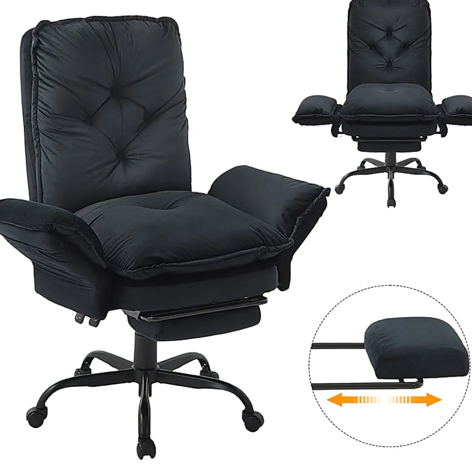 Bestier Velvet High-Back Cross-Legged Office Chair With Flip-Up Arms And Footrest, Black, Total Quantity 1