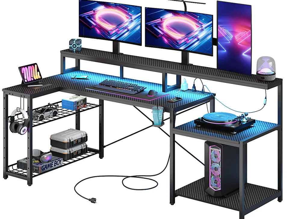 Bestier 72"W Computer Desk, Black Carbon Fiber