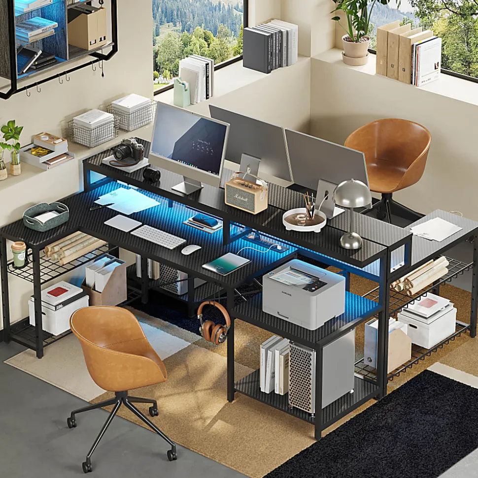 Bestier 72"W Computer Desk, Black Carbon Fiber