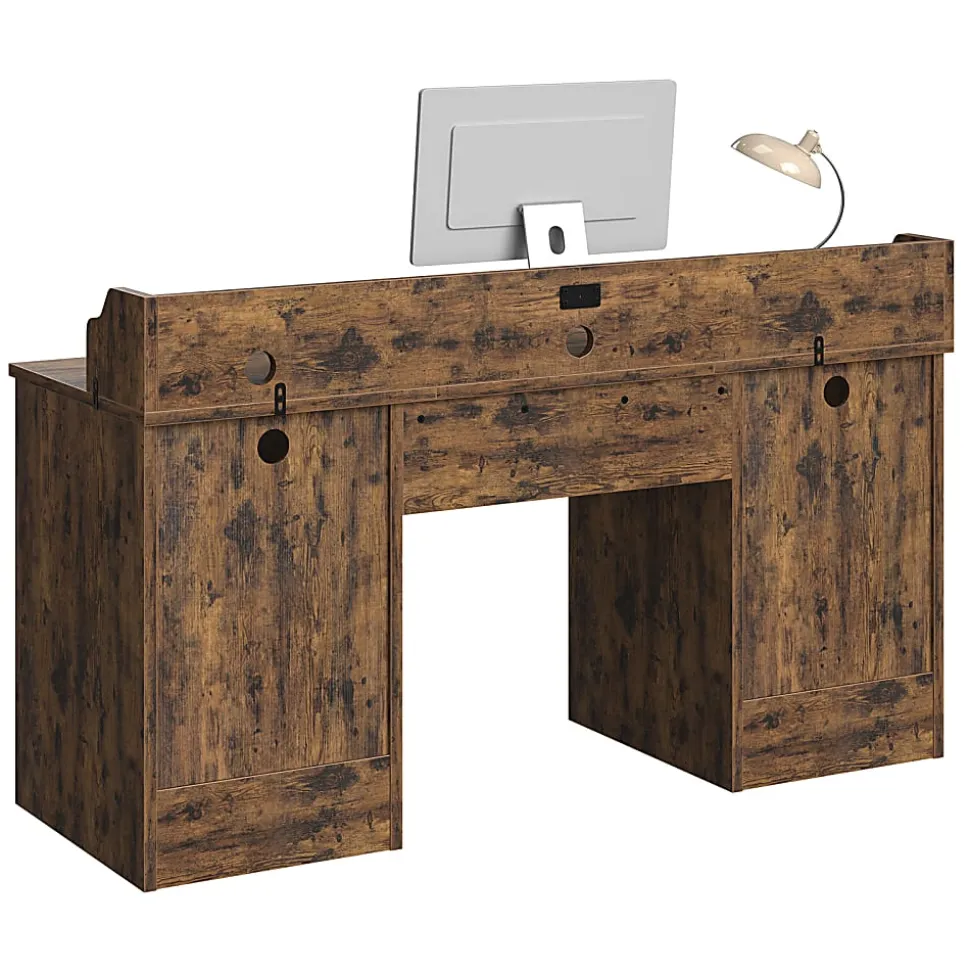 Bestier 60"W Computer Desk With Keyboard Tray And Power Outlet, Rustic Brown