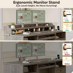 Bestier 60"W Computer Desk With Keyboard Tray And Power Outlet, Gray