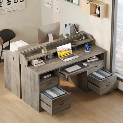 Bestier 60"W Computer Desk With Keyboard Tray And Power Outlet, Gray