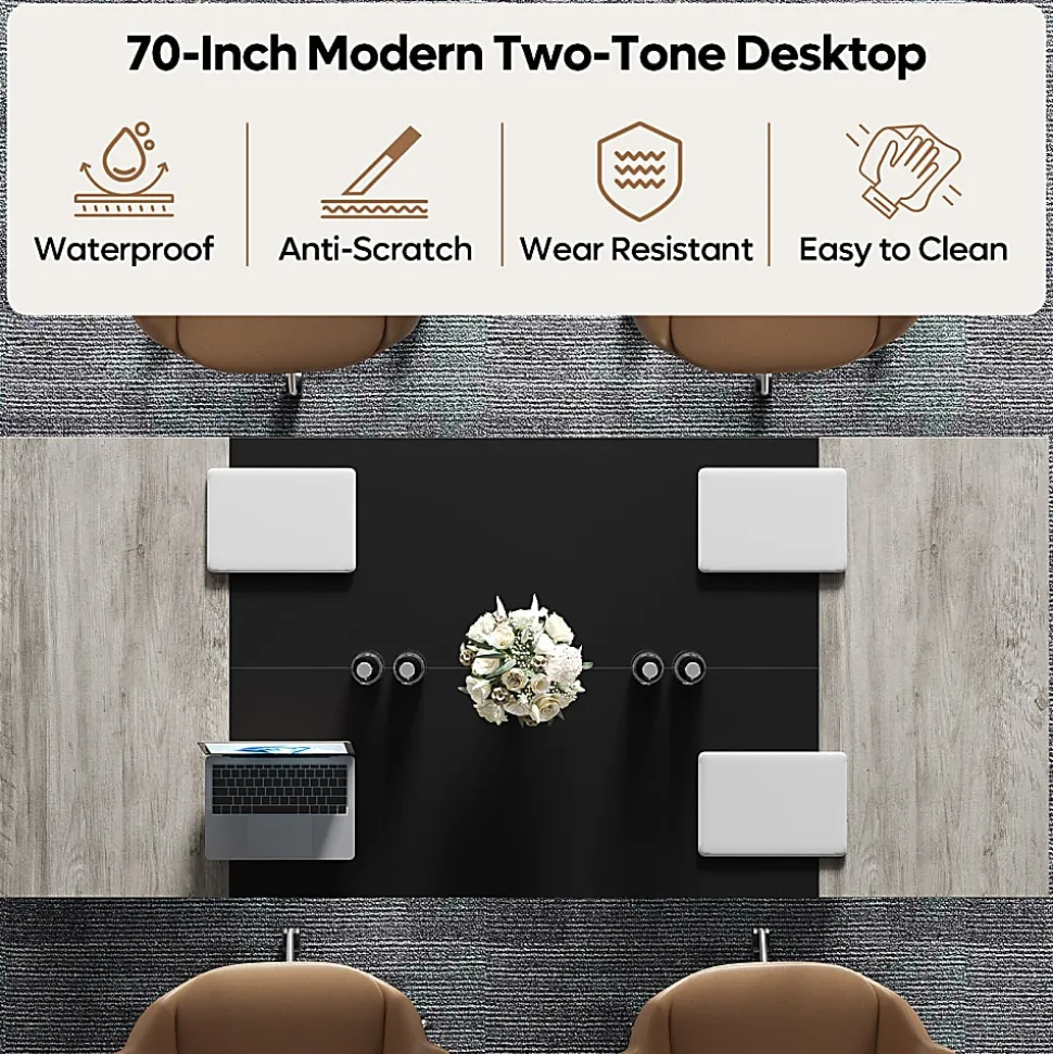 Bestier 71"W Computer Desk With X-Shaped Metal Legs, Wash Gray