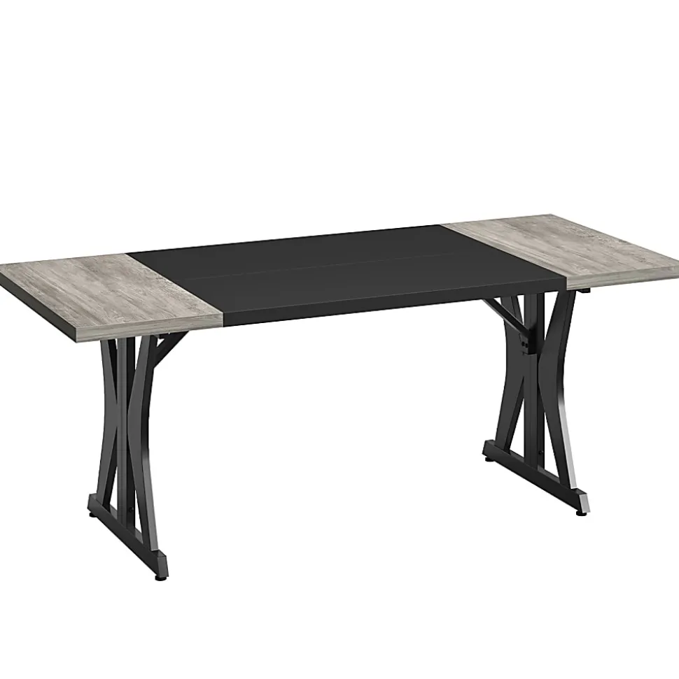 Bestier 71"W Computer Desk With X-Shaped Metal Legs, Wash Gray