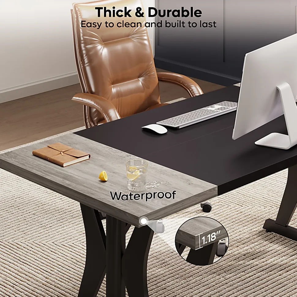 Bestier 71"W Computer Desk With X-Shaped Metal Legs, Wash Gray