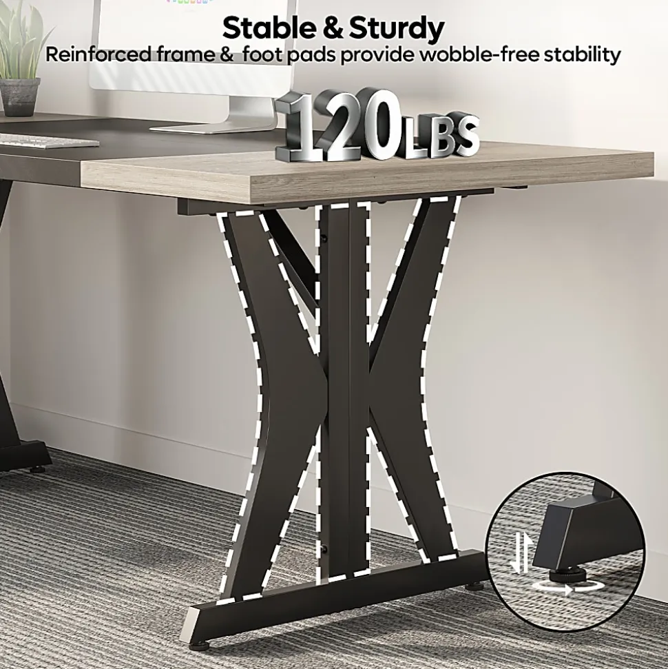 Bestier 71"W Computer Desk With X-Shaped Metal Legs, Wash Gray