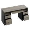 Bestier 59"W Double-Pedestal Executive Computer Desk With Open Storage & Drawer, Gray
