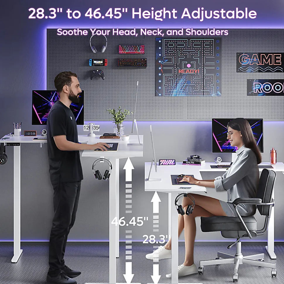 Bestier 63"W Electric Adjustable-Height L-Shaped Standing Desk, White