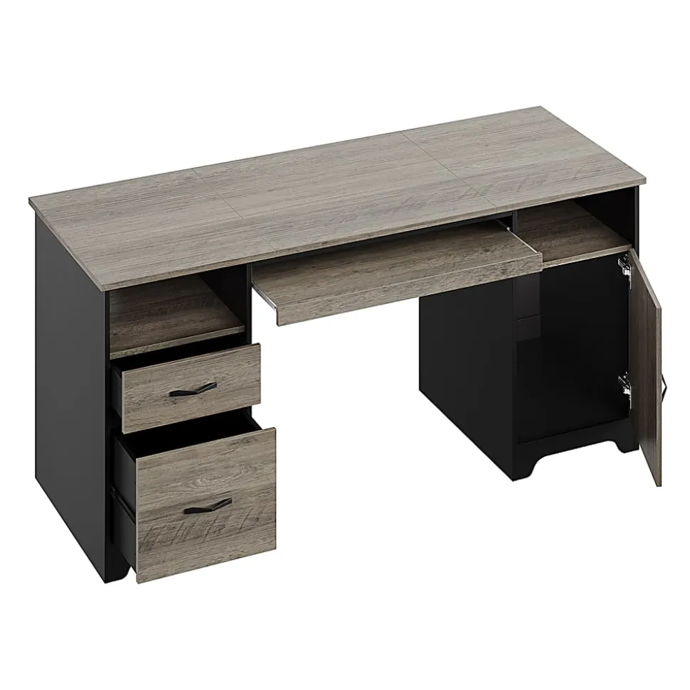Bestier 59"W Executive Computer Desk With Open Storage & Cabinet, Gray