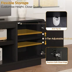 Bestier Wide Storage Cabinet with 2 Doors and Open Shelving, Black