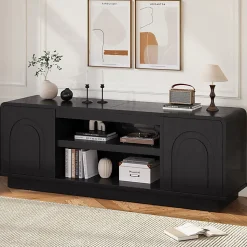Bestier Wide Storage Cabinet with 2 Doors and Open Shelving, Black