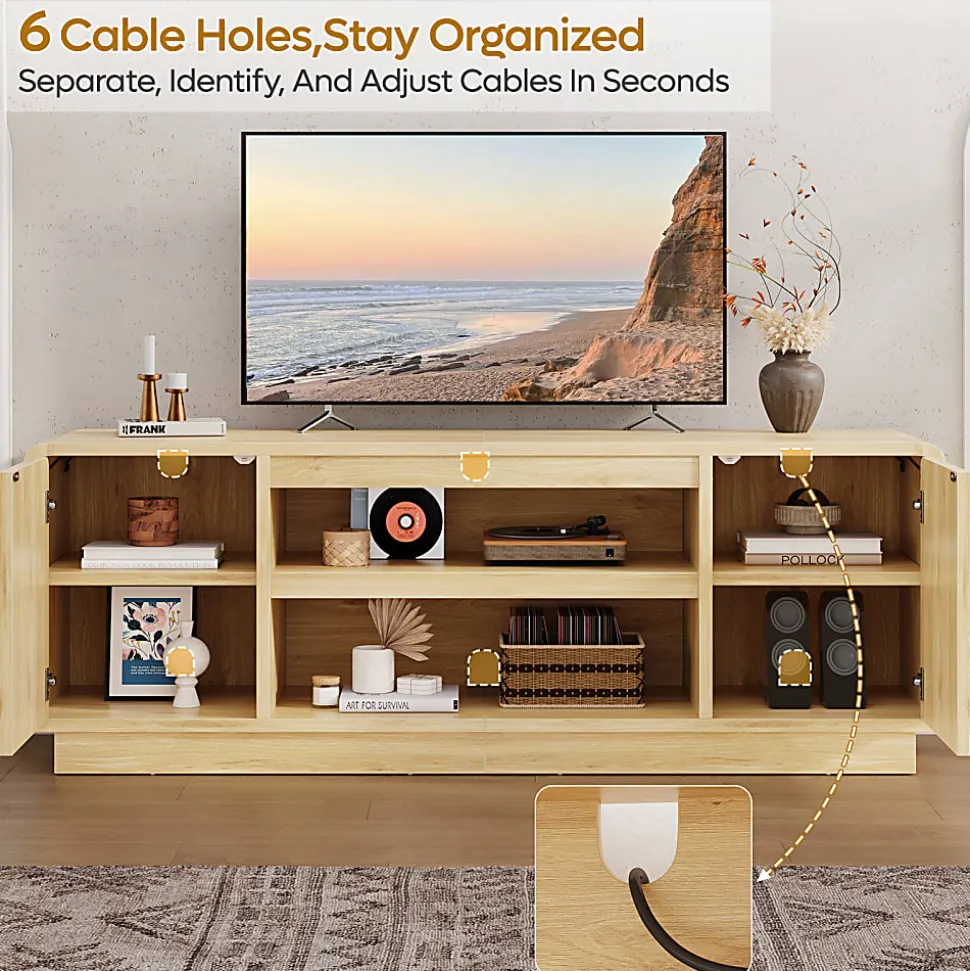 Bestier Wide Storage Cabinet with 2 Doors and Open Shelving, Natural Oak