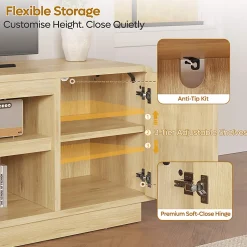 Bestier Wide Storage Cabinet with 2 Doors and Open Shelving, Natural Oak