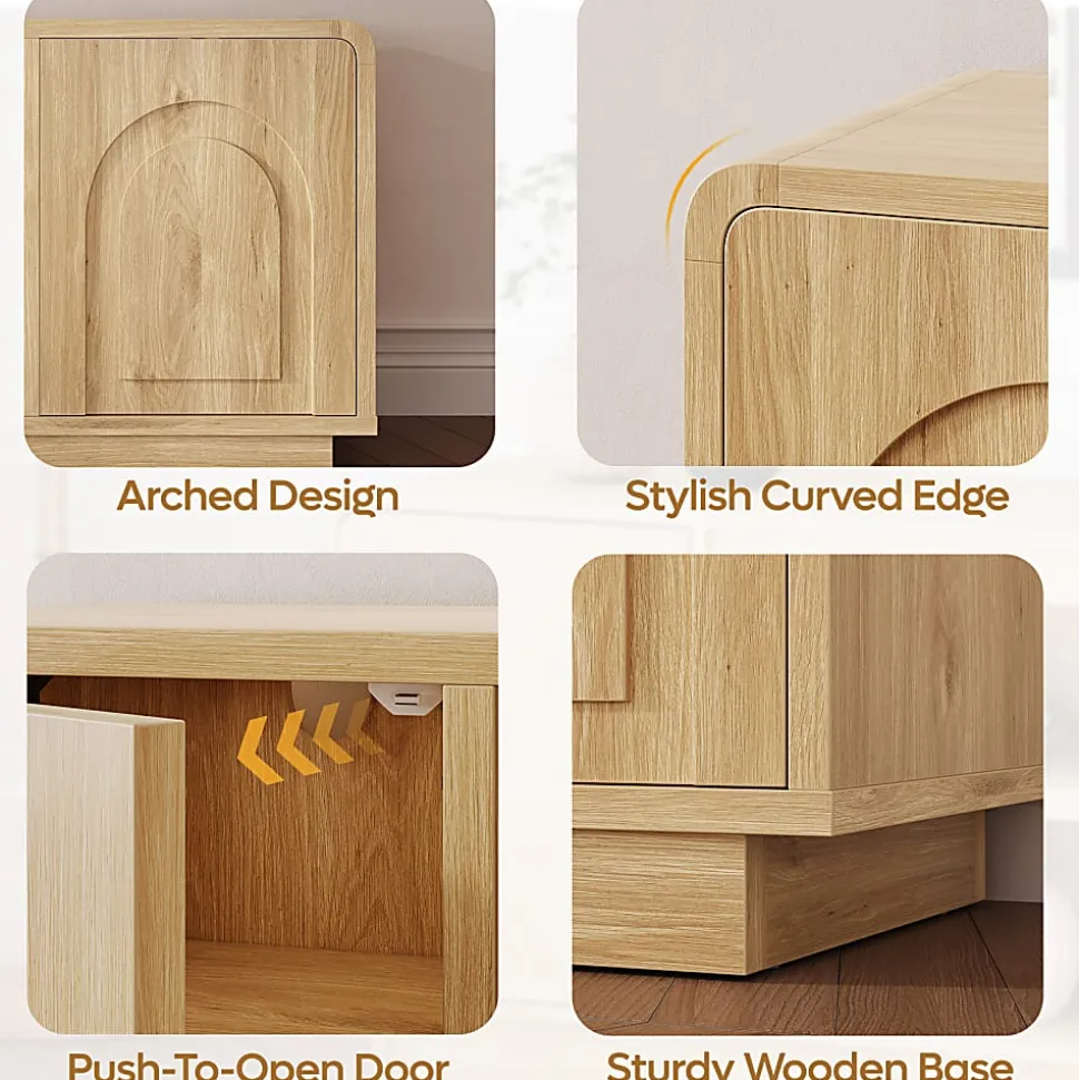 Bestier Wide Storage Cabinet with 2 Doors and Open Shelving, Natural Oak