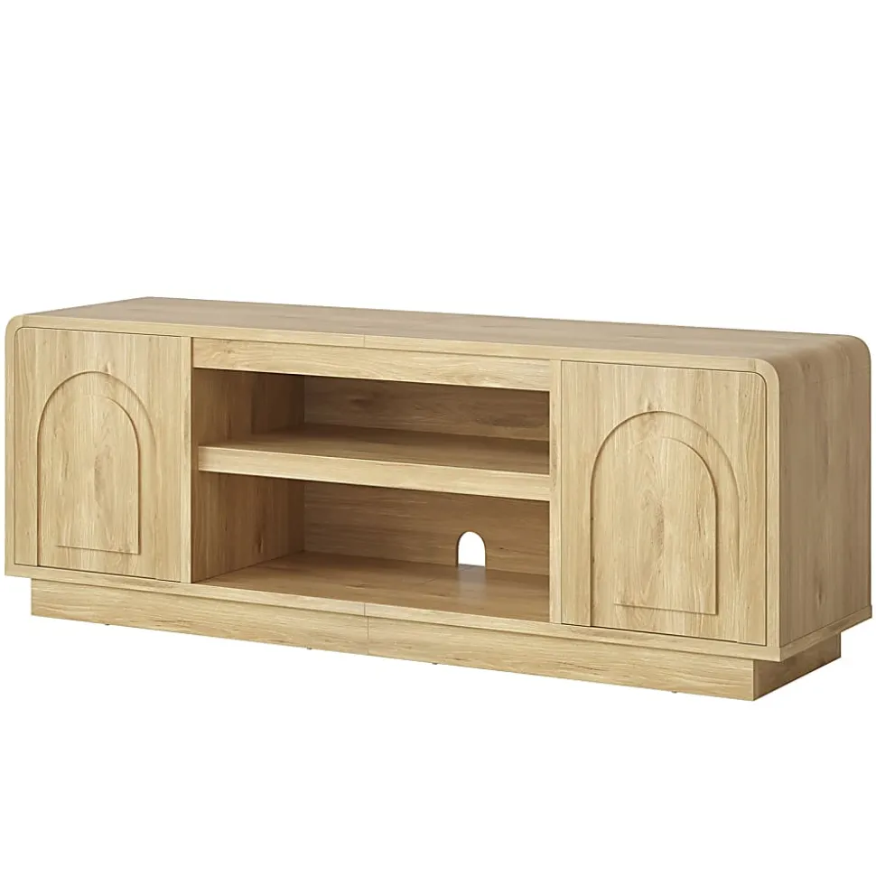 Bestier Wide Storage Cabinet with 2 Doors and Open Shelving, Natural Oak