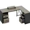 Bestier 63"W L-Shaped Corner Executive Desk With Monitor Stand & Open Storage, Gray