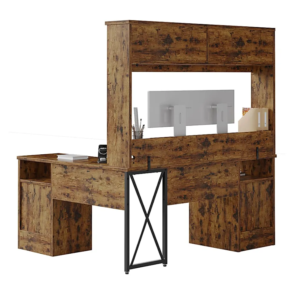 Bestier 63"W L-Shaped Ergonomic Corner Desk, Rustic Brown