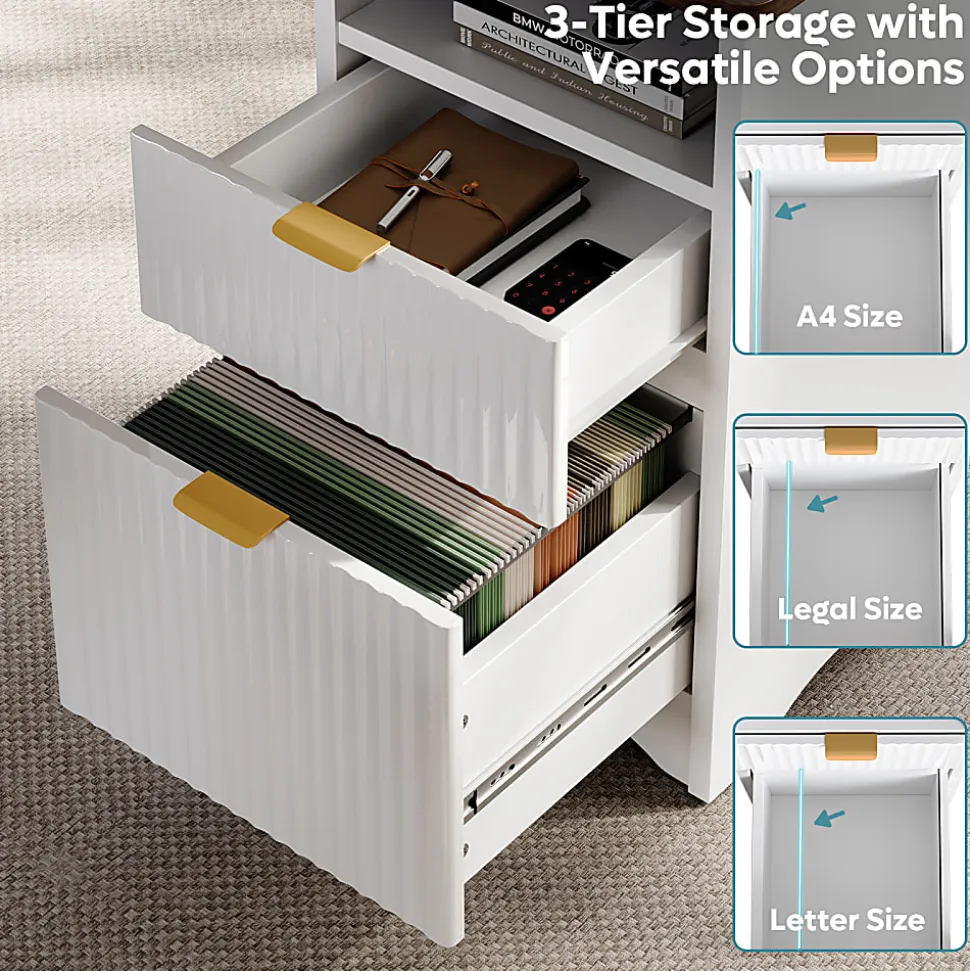 Bestier 56"W Modern L-Shaped Corner Computer Desk With Filing Drawer, White/Walnut
