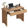 Bestier 40"W Rectangular 2-Drawer Wood Fluted Computer Desk, Brown