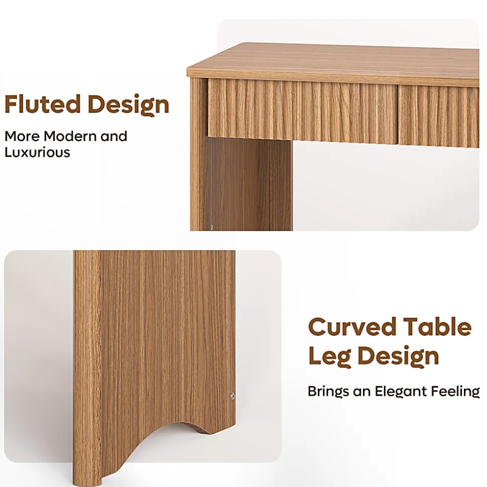 Bestier 40"W Rectangular 2-Drawer Wood Fluted Computer Desk, Brown