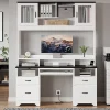 Bestier 59"W Rectangular Executive Ergonomic Computer Desk, Black/White