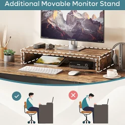Bestier 56"W Standing Desk With Drawers & Monitor Stand, Rustic Brown