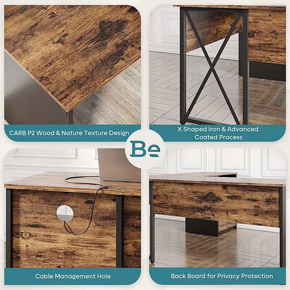 Bestier 56"W Standing Desk With Drawers & Monitor Stand, Rustic Brown