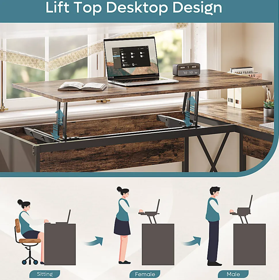 Bestier 56"W Standing Desk With Drawers & Monitor Stand, Rustic Brown