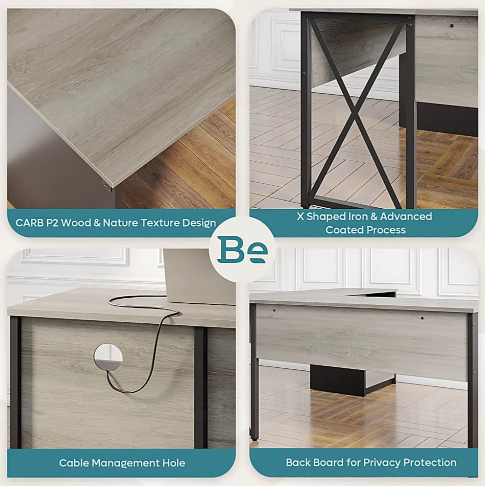 Bestier 56"W Standing Desk With Drawers & Monitor Stand, Light Retro Gray Oak