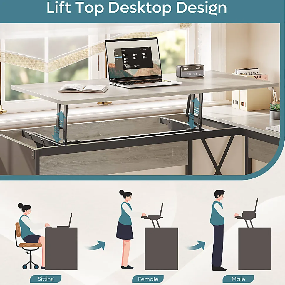 Bestier 56"W Standing Desk With Drawers & Monitor Stand, Light Retro Gray Oak