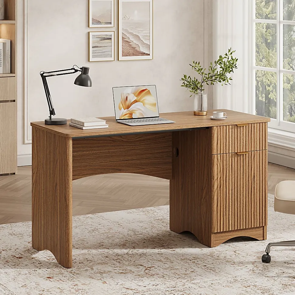 Bestier 48"W Writing Computer Desk With Drawer And Adjustable Storage Cabinet, Dark Brown