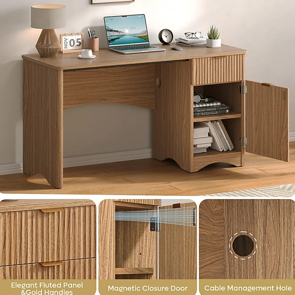 Bestier 48"W Writing Computer Desk With Drawer And Adjustable Storage Cabinet, Dark Brown