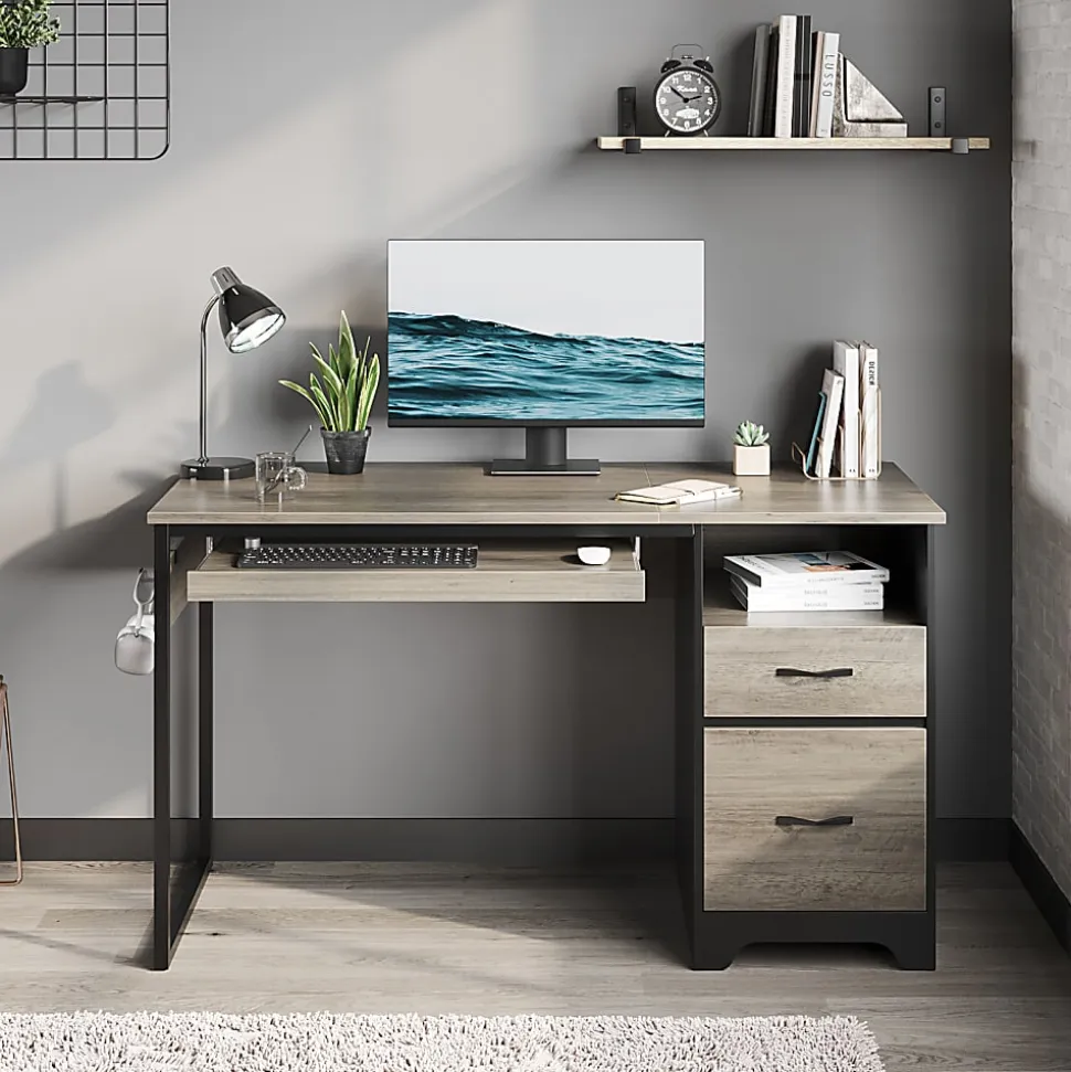 Bestier 48"W Writing Computer Desk with Storage Drawer & Keyboard Tray, Grey
